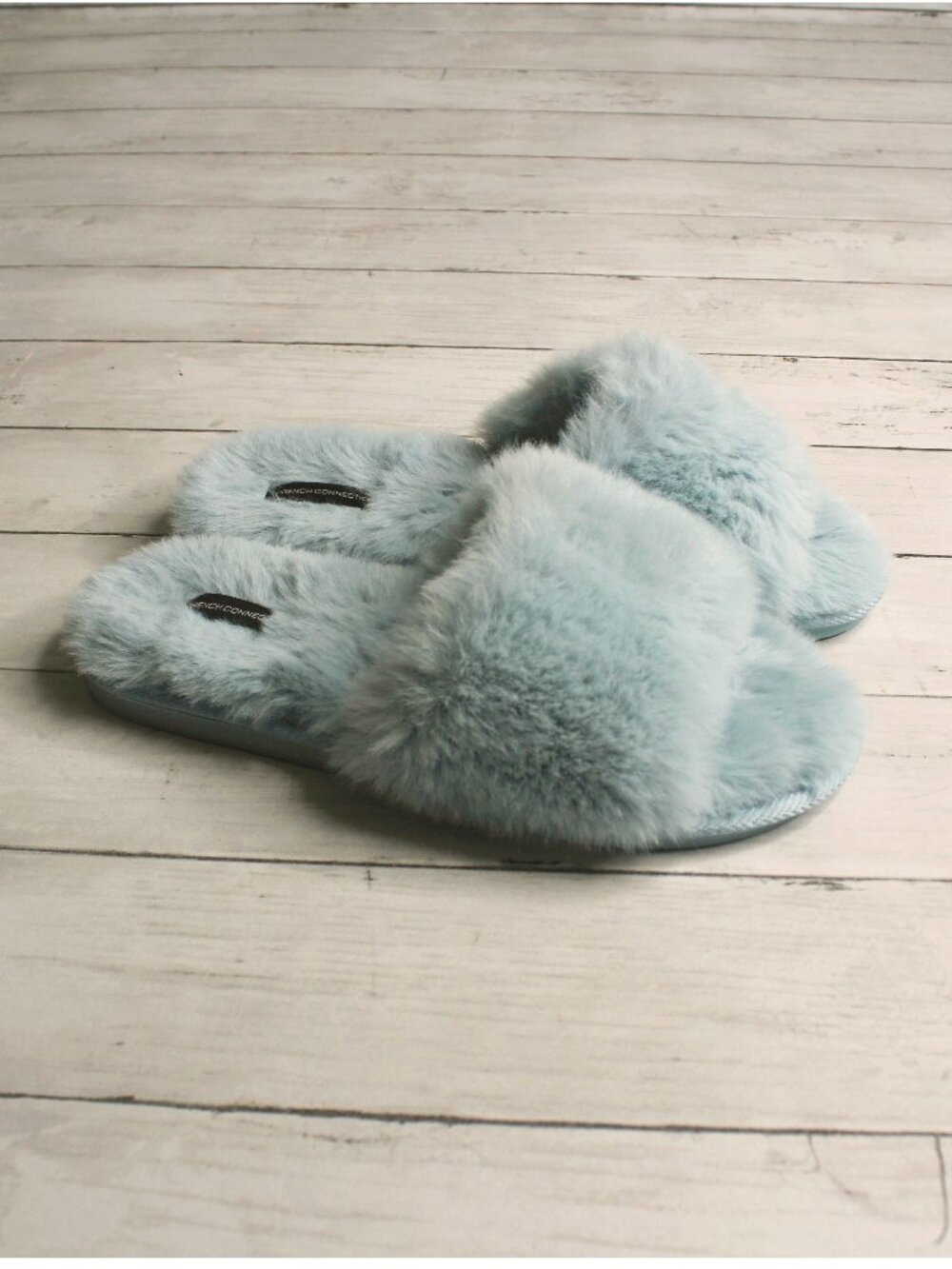 French Connection Women's Blue Plush Slippers Size L 9-10 Faux Fur Slides